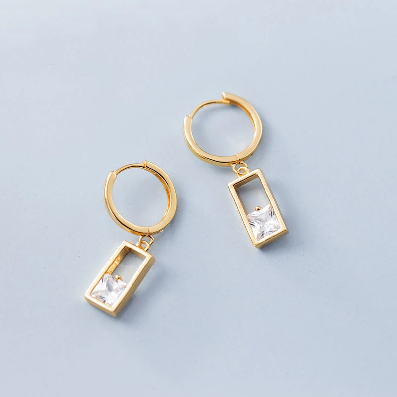 

MloveAcc 100% 925 Solid Sterling Silver Geometric Rectangle CZ Hoop Earrings for Girls Teens Gift Womens Fashion Jewelry