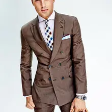 Новинка, пальто, брюки, дизайнерские коричневые смокинги для жениха, двубортные мужские свадебные костюмы для выпускного вечера, 2 предмета, приталенный деловой костюм
