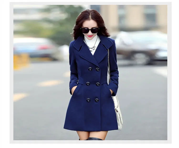 New Autumn Winter Blends Plus Size Coat Turn-Down Collar Elegant Double Breasted Women Long Coat Female Casual Coat Tops