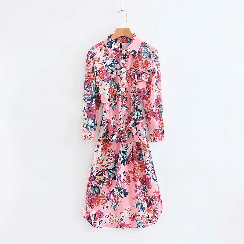 

New arrival Women XZ60-1692 European fashion style printed shirt dress