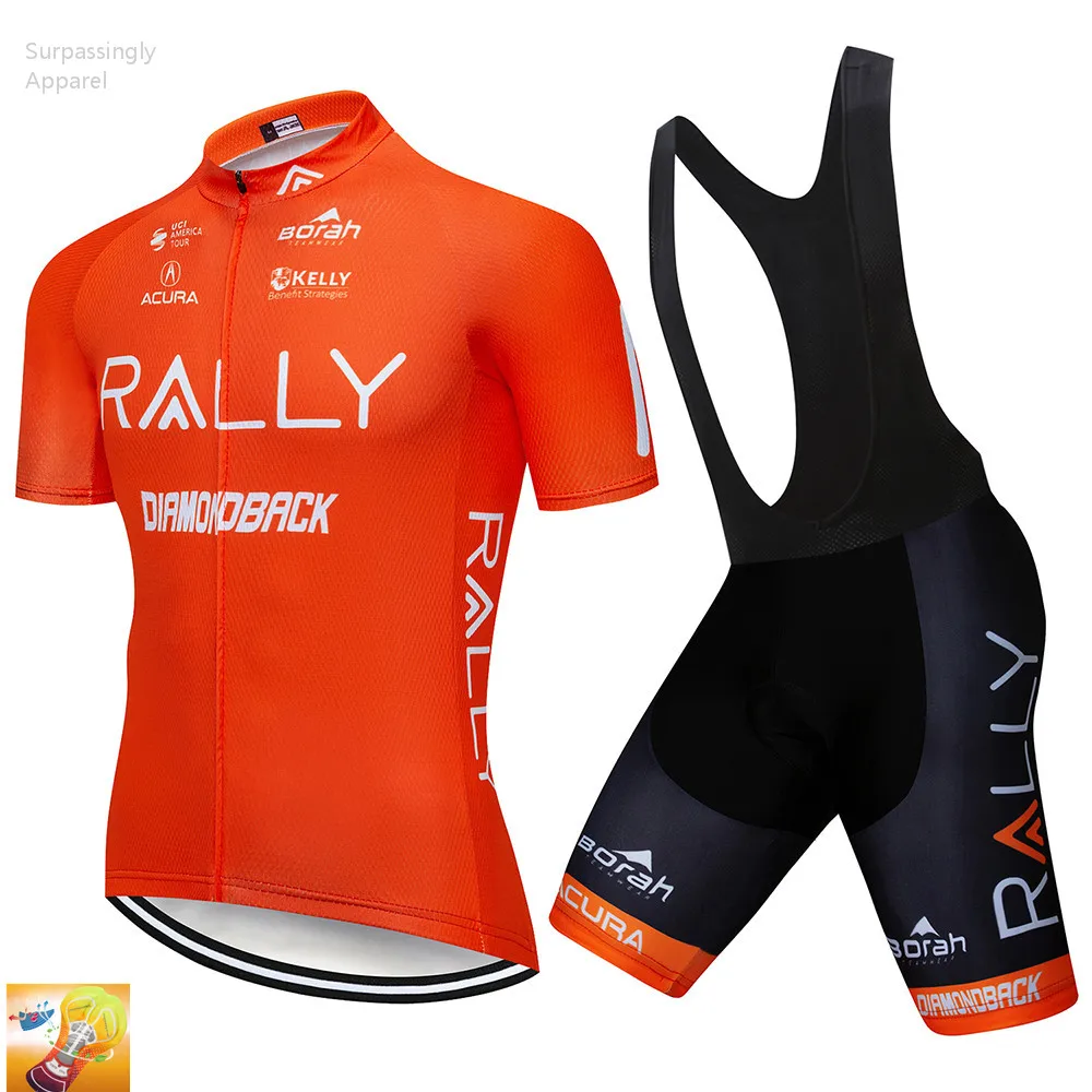 

2019 Orange Cycling Jersey Set Summer Men's UCI Tour Team Cycling Clothing MTB Jersey Bib Shorts Bike Wear Road 16D Gel Pad
