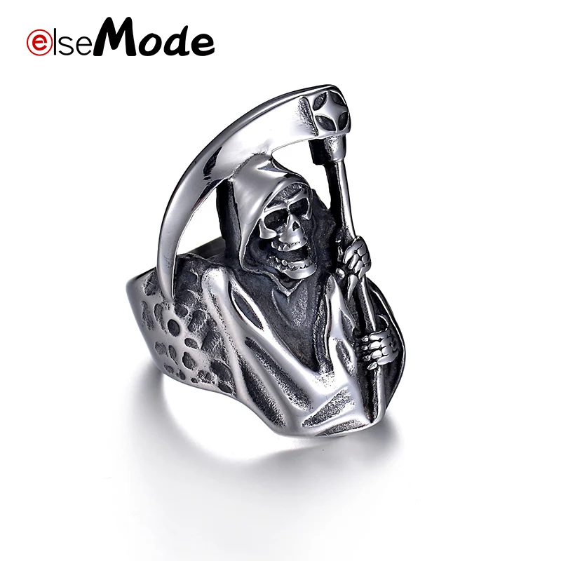 ELSEMODE, 316L, нержавеющая сталь, крутой череп смерти, полированное кольцо для мужчин, панк, байкер, рок, кольцо, ювелирное изделие