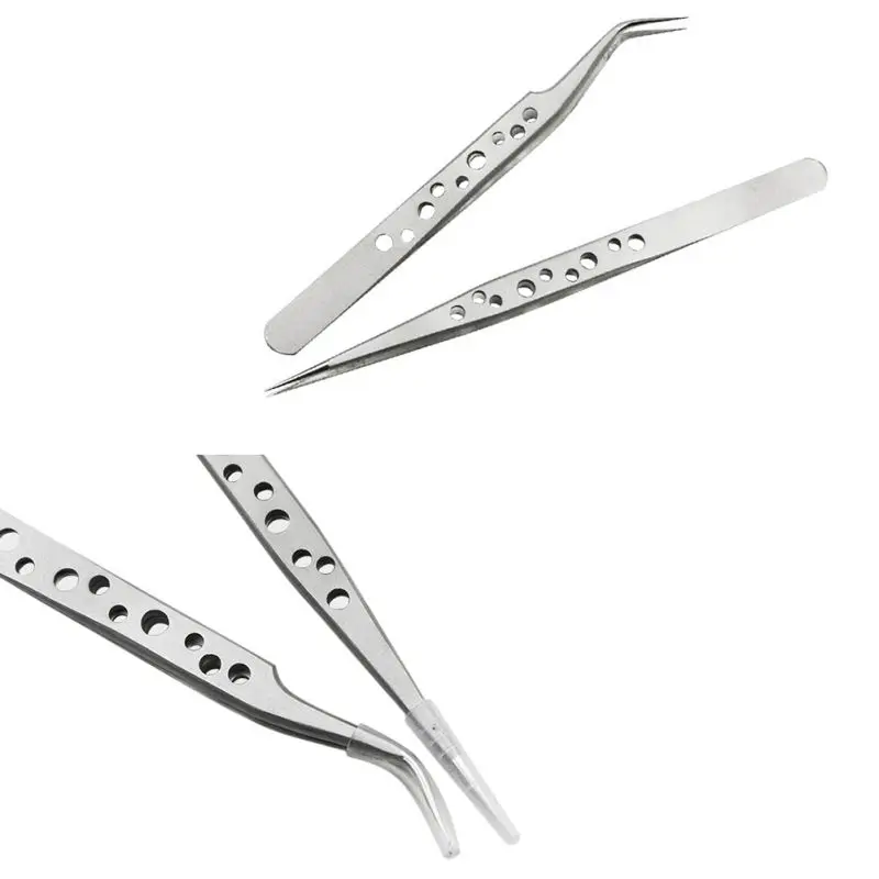 Electronics Industrial Tweezers Anti-static Curved Straight Tip Precision Stainless Forceps Phone Repair Hand Tools Sets