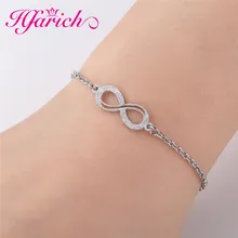 Hfarich Модные 8 Форма Браслеты с кулоном в форме бесконечности для женщин из нержавеющей стали инкрустация Пара Браслеты регулируемые подарки влюбленным