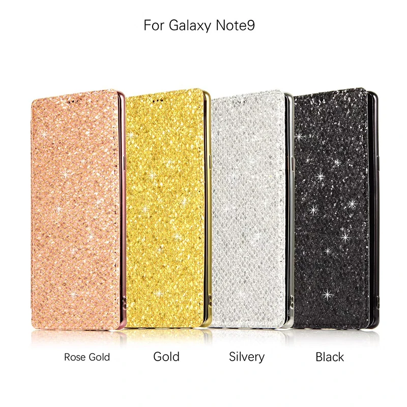 

Cases for Samsung S8 S9 S10 Plus S10e Plating glitter diamond PU Leather Kickstand case for Samsung Note 9 S9plus back fundas