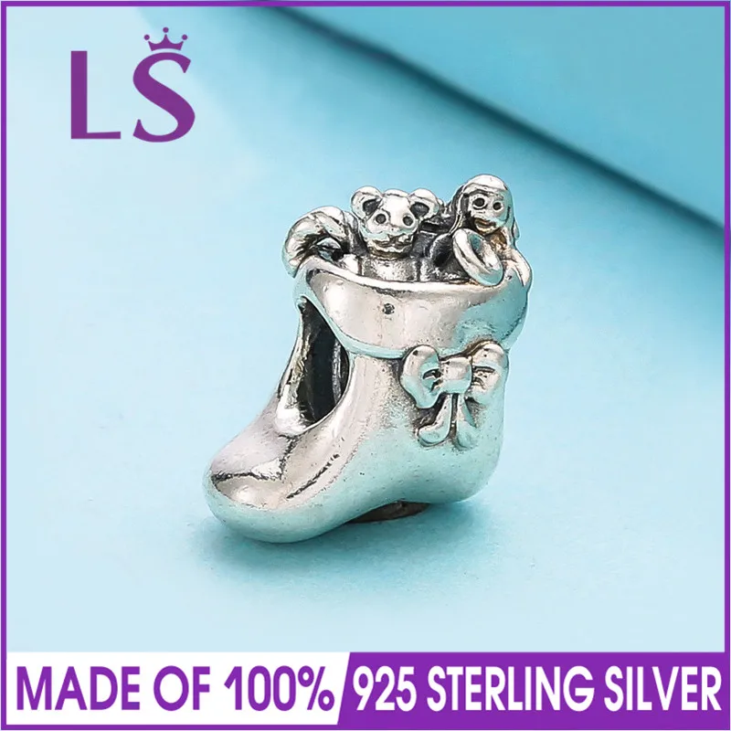 

LS Jewelry Santa's Stocking Charms Fits Authentic Bracelet Silver 925 Beads Original Sterling Silver Jewelry For Women Gifts