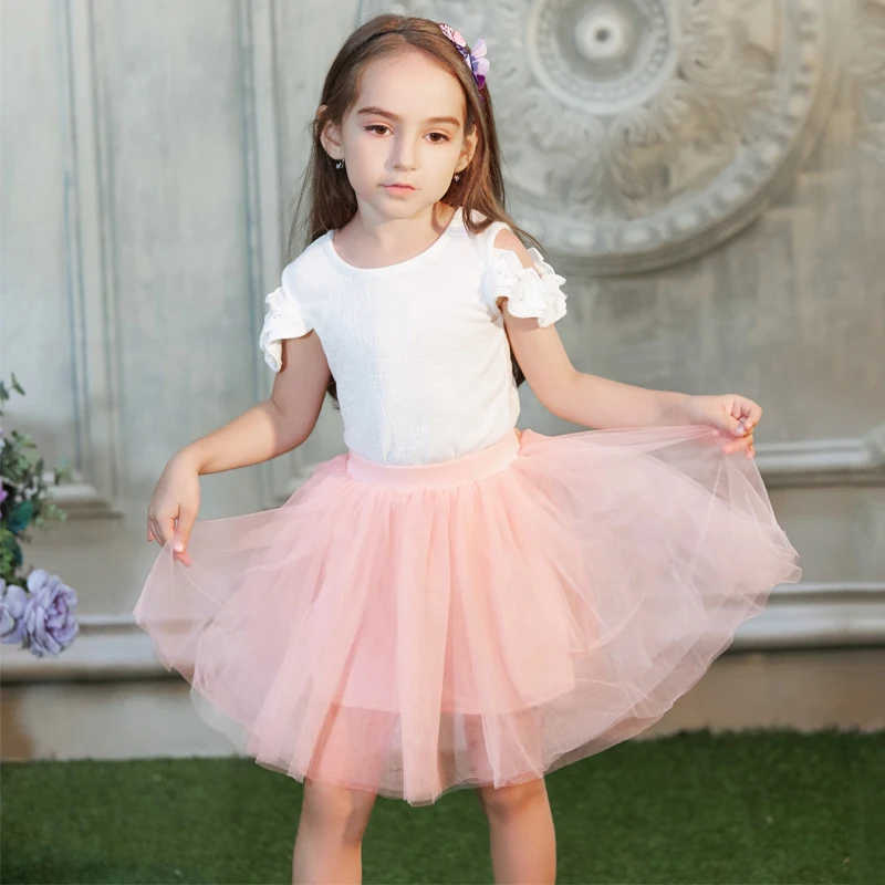 B&N Soft Chiffon Elastic Waist Girl Princess Pettiskirts Children Dance Solid Tutu Skirts Coloful Pompom Tulle Skirts For 2-8T49