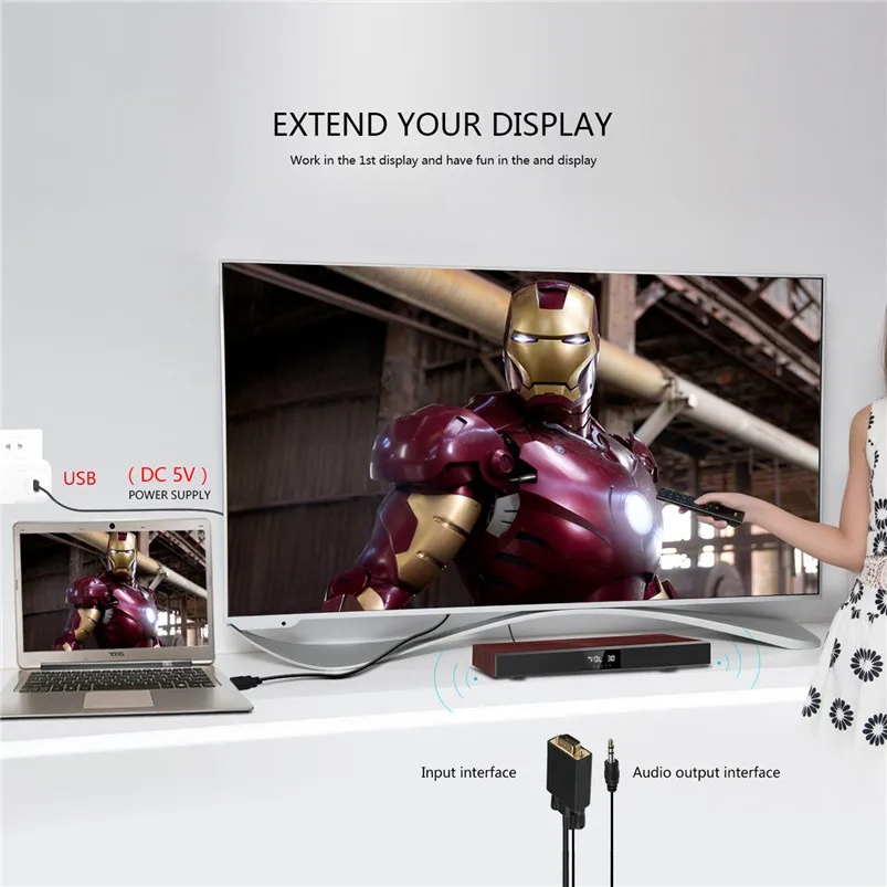 1 м 3 VGA в HDMI адаптер с USB кабелем цифровой аналоговый видео аудио конвертер для ПК