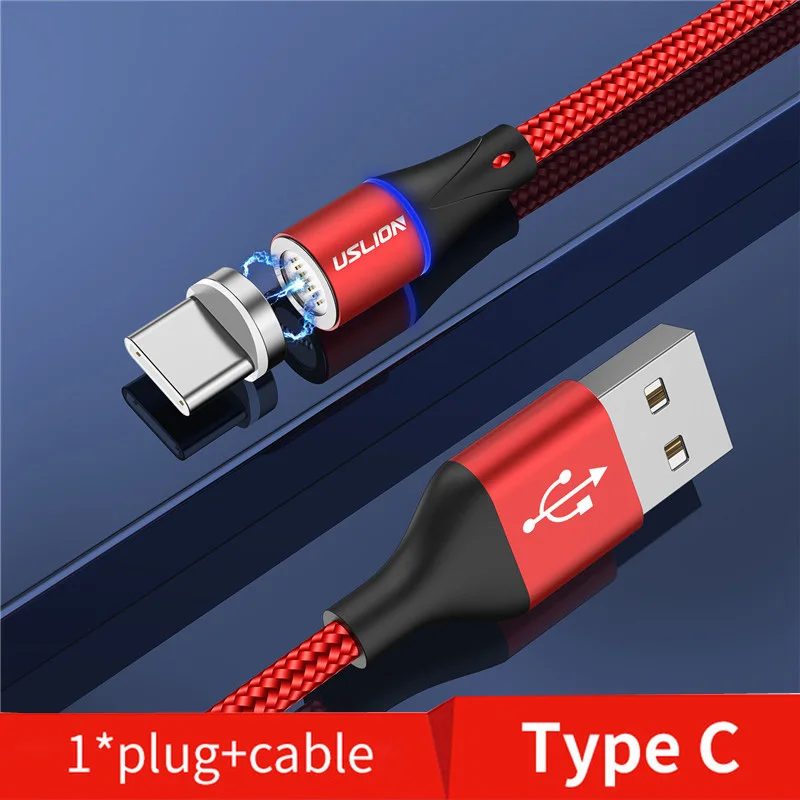 USLION 3A Магнитный usb-кабель type-C, магнитный кабель для телефона, быстрое зарядное устройство, USB Micro type C, зарядный шнур, быстрая зарядка для iPhone XS 7 - Цвет: Red For Type C