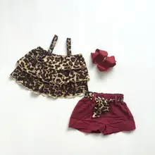 Летний бутик для маленьких девочек; бордовые леопардовые шорты с солнцезащитным верхом; хлопковая одежда; детская одежда; одежда для детей; аксессуары с оборками