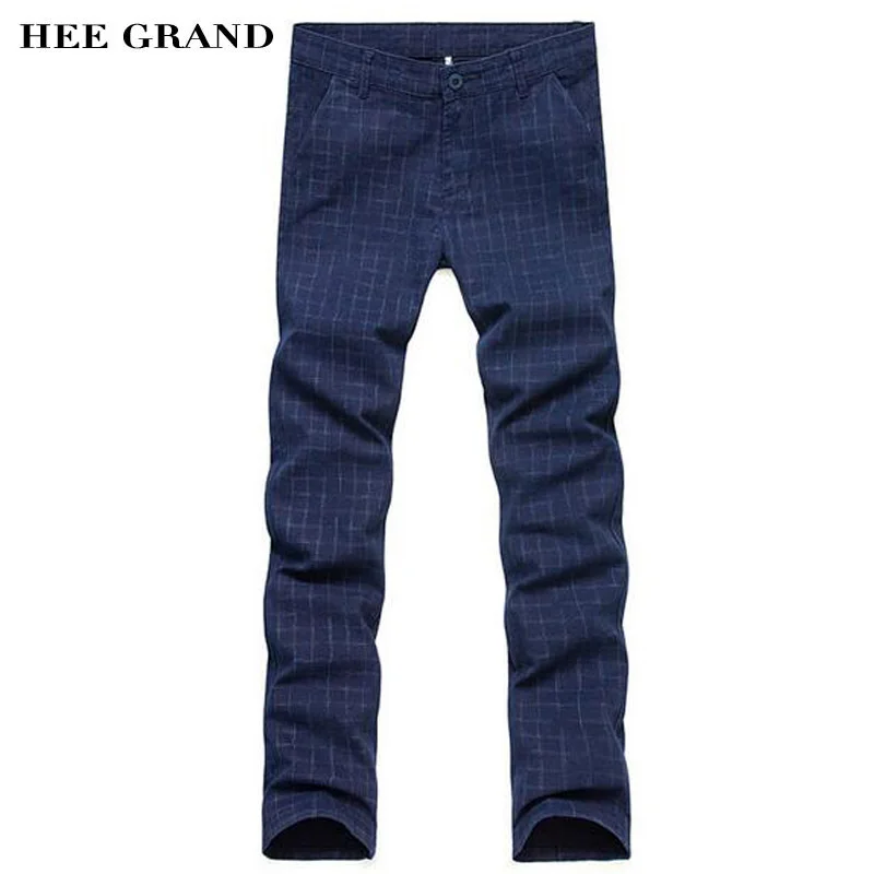 

HEE GRAND Men Pants 2018 New Arrival Spring Casual Straight Mid-Waist Grid Pattern Out-wear Trousers 28-38 Size 3 Colors MKX1126