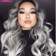 Ondulada larga gris ombre pelucas para las mujeres moda kylie jenner idol pelo 24 “ombre peluca sintética del anime de cosplay pelucas pelo natural