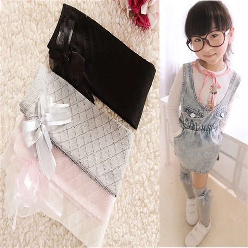 

Hot Summer Autumn Girls Stockings Lovely Bowknot Kids Knee High Socks One Pair Cute Cotton Plaid Jacquard Baby Kid Long Stocking