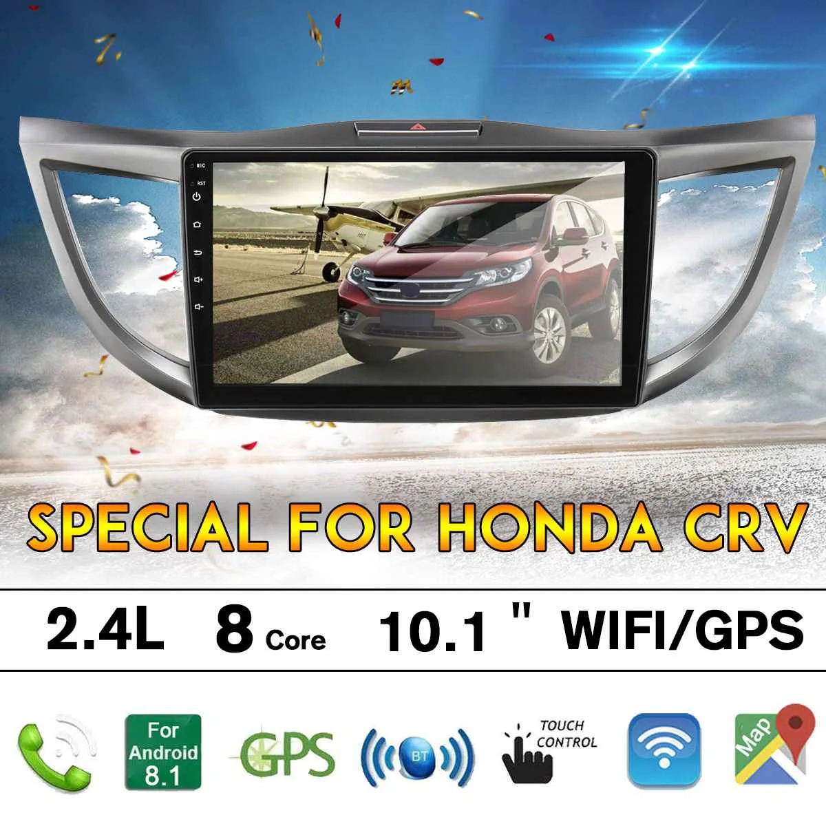Top 8 Core 10.1" IPS Android 8.1 WIFI Car Radio Multimedia Audio Player Navigation GPS Stereo AUX For Honda CRV 2012 2013 2014 2015 1