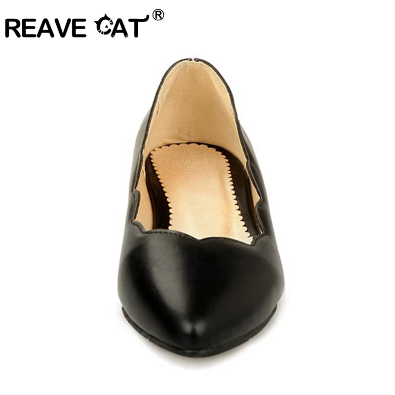 REAVE CAT/кожаные туфли Sapatos femininos; большие размеры 30-50; новые весенне-летние женские туфли на плоской подошве с острым носком; модные повседневные Черные туфли; QL4825