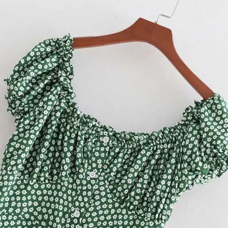 Goedkoop 2019 zomer sexy jurk vrouwen boho kawaii vintage groene bloemen casual mini jurk elegante koreaanse mode vestidos strand jurken