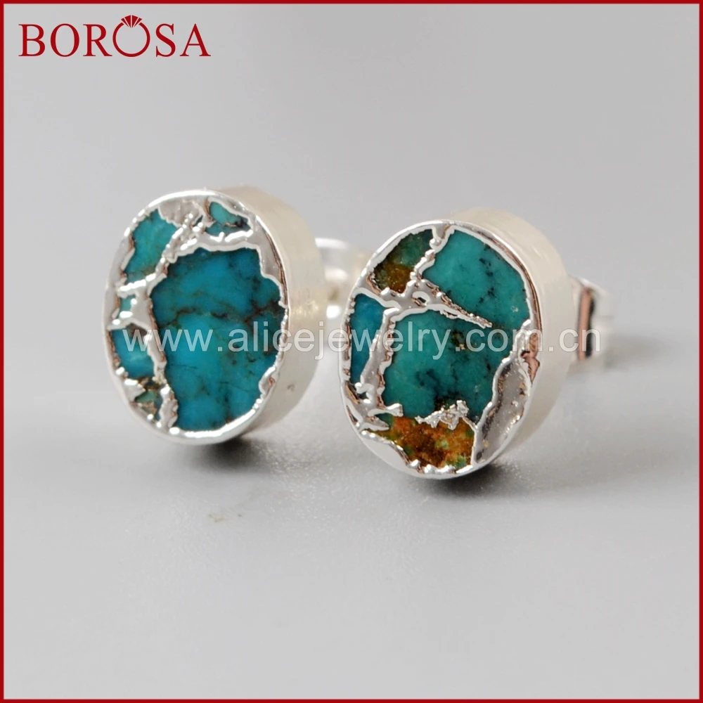 BOROSA 5/10 пар овальные серебряные медные серьги гвоздики натуральный синий камень