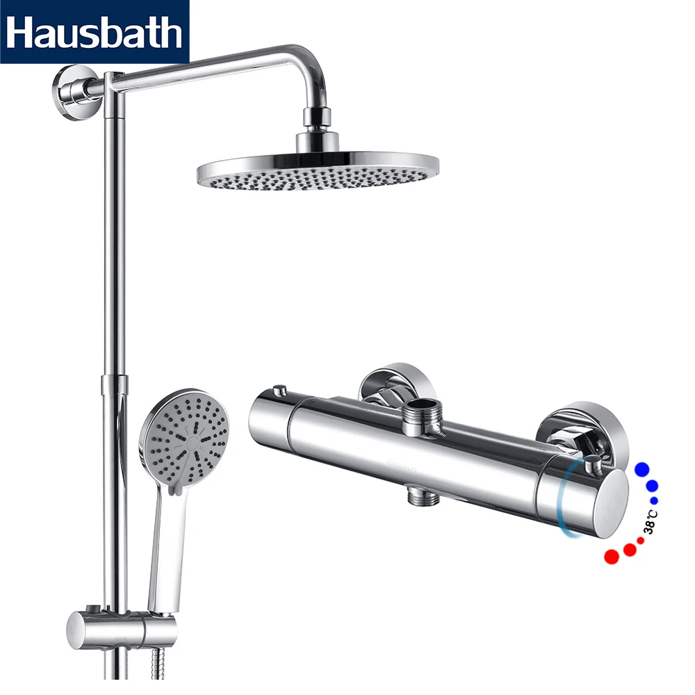 

Bathroom Mixer Shower Set Thermostatic Temperature Control Shower Faucet Tropic Rain Shower Hand Shower Head