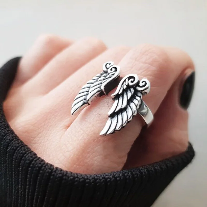 

New Fashion vintage Angel Of Wing Adjustable Rings Double Sided Dream Rings For Women Men Pure 925Sterling Silver Jewelry