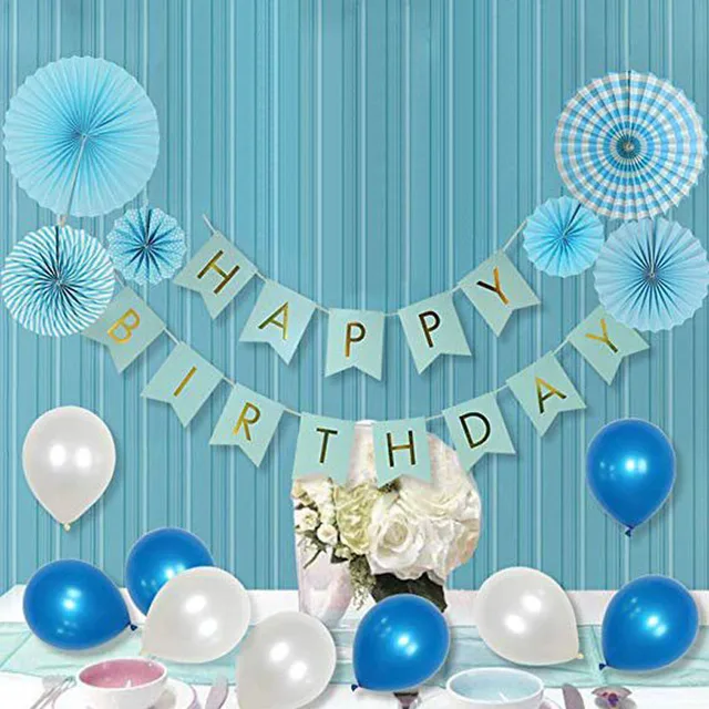 Happy Birthday Banner Paper Fan Flower For Baby Boy Girl 1st 2th 3th