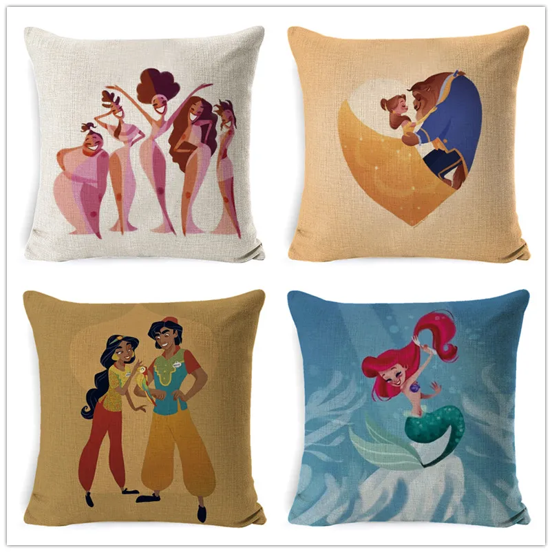 Fairy Tale Mermaid Ariel Rapunzel Snow White Princess cushion Cushion Cover 
