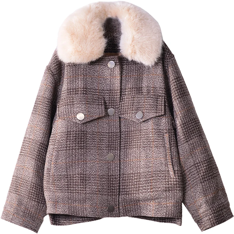 Women New winter clothing thicken woolen jacket female Korean version of the short loose Plaid woolen coat female jacket