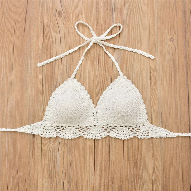 Handmade Crochet Bikini Top Bra Women padded Swimwear Tops Halter Knitted Swimsuit Brazilian Bikinis 2018 mujer Bathing Suit