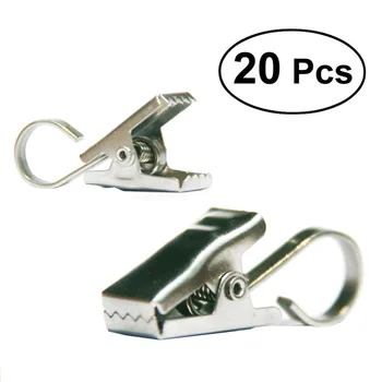 

OUNONA 20PCS Rustproof Drapery Ring Satin Nickel Curtain Clips With Hook Window Curtain Hook Metal Rings Clips