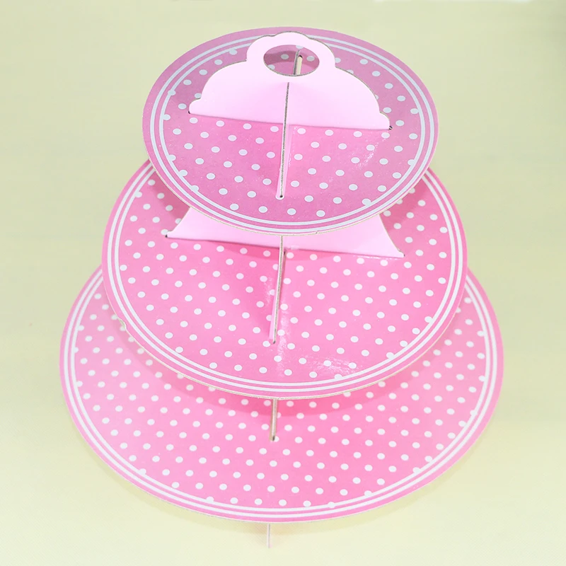 3 Tier pink Cardboard Paper Cupcake Cake Stand Plates Display Holder