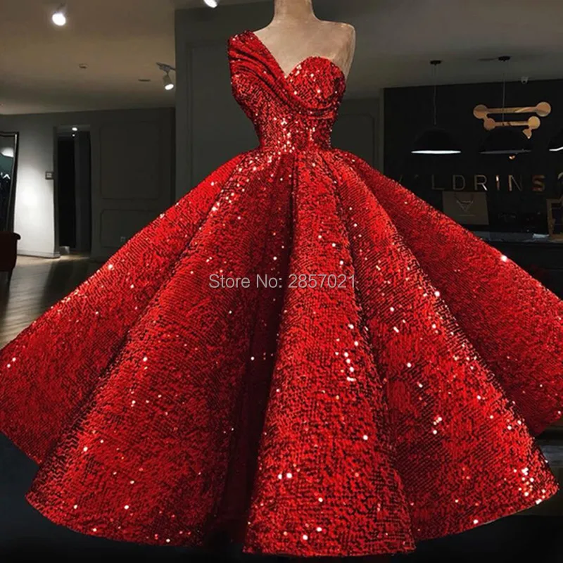 Красные арабские вечерние платья бальное платье Дубай одно плечо блесток Длинные вечерние красные ковры церемония платья Robe De Soiree