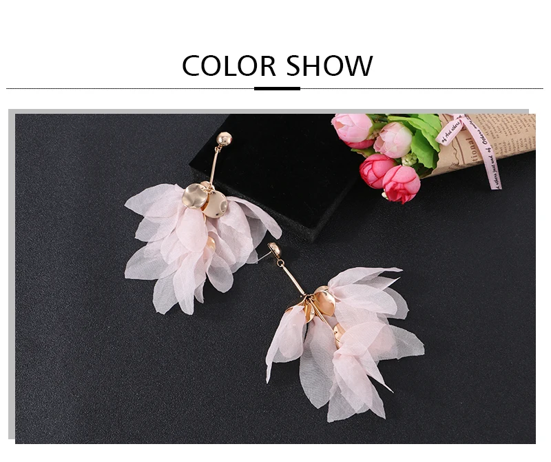 Badu Trendy Big Flower Yarn Earring Long Dangle Pink Floral Drop Earrings Bohemian Trendy Jewelry for Party Wholesale