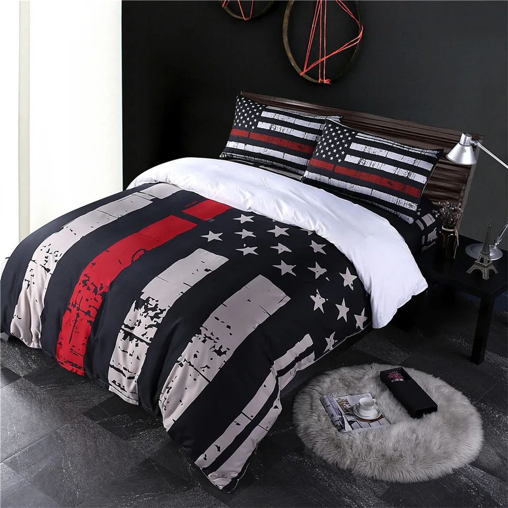 Classic American Flag Bedding Set Striped Star Print Duvet Cover