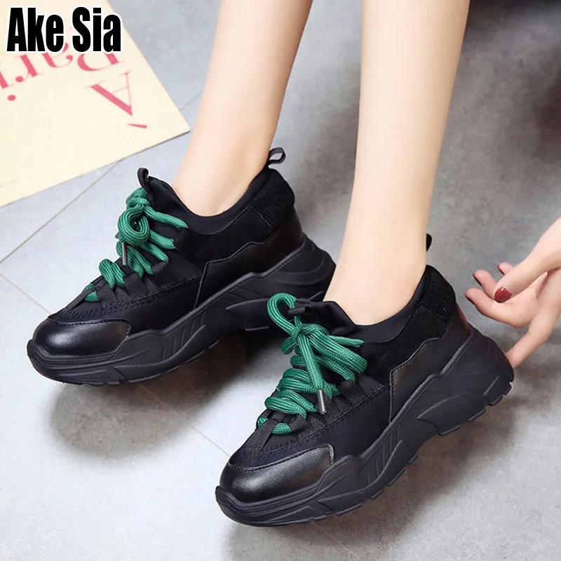 

Ake Sia Hot Femme Women Casual Comfortable Woman Lady Lace-Up Plimsolls Chaussure Thicken Soled Waddle Flat Platform Shoes A146