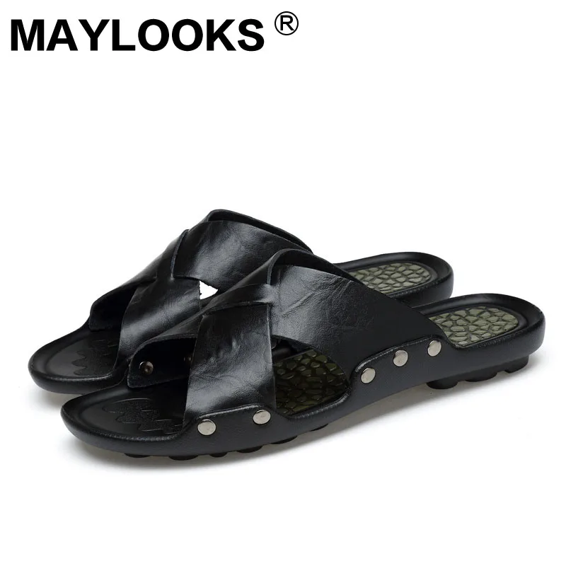 

Erkek Ayakkabi genuine Limited Pantufas 2018 Fashion Men's Slippers Summer Sports Beach Sandals Leather Non-slip Shoes M-1706