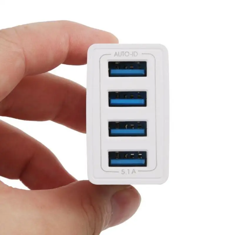 4 منافذ USB مهايئ شاحن الولايات المتحدة الاتحاد الأوروبي التوصيل الهاتف المحمول شاحن أربعة USB ميناء 5 V 5.1A سفر سريع شحن شاحن مؤشر ضوء
