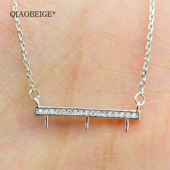 

QIAOBEIGE Necklace Pendant Findings 3 pearls balance beam S925 Simple Pearl Pendant Mount Accessories No Pearls Woman Jewelry