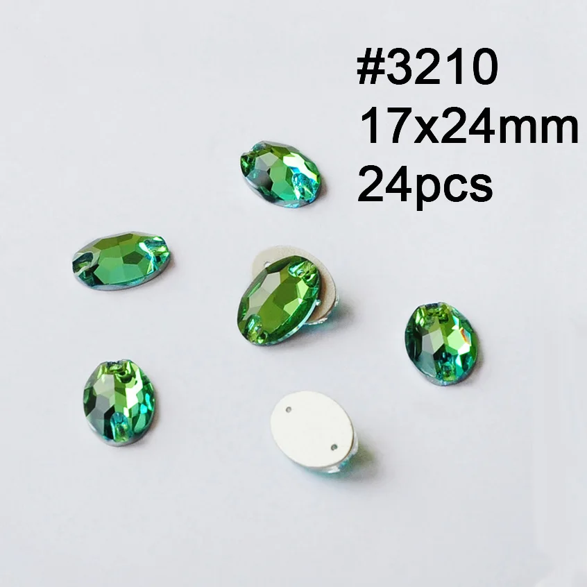 Oval 17X24mm 24pcs Стразы для шитья с плоской задней стороной, перидот, круглые хрустальные стразы, пришивные стразы, хрустальные камни, сделай сам для украшения одежды - Цвет: Oval 17X24mm 24pcs