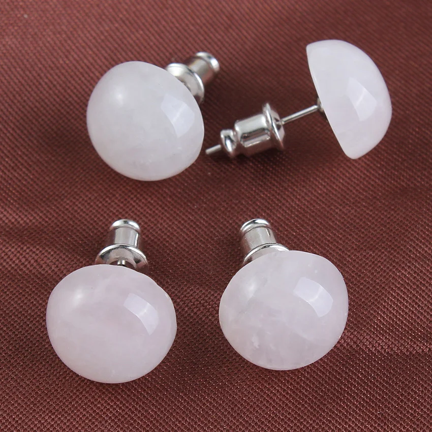 

xinshangmie 1 pair Silver Plated Natural Rose Pink Quartzs Half sphere Stone Post Earrings Ear Studs For Women Fashion Jewelry