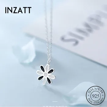

INZATT Real 925 Sterling Silver Minimalist Enamel Flower Pendant Necklace For Elegant Women Fine Jewelry Cute Accessories 2019