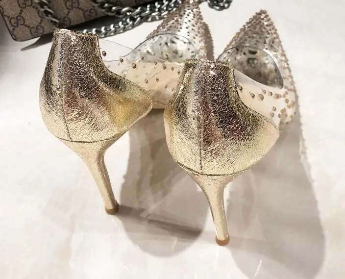 VIISENANTIN Rhinestone Single Shoes Female Summer 2019 New Transparent PVC High Heel Stiletto Sexy Pointed Shallow Mouth Pumps