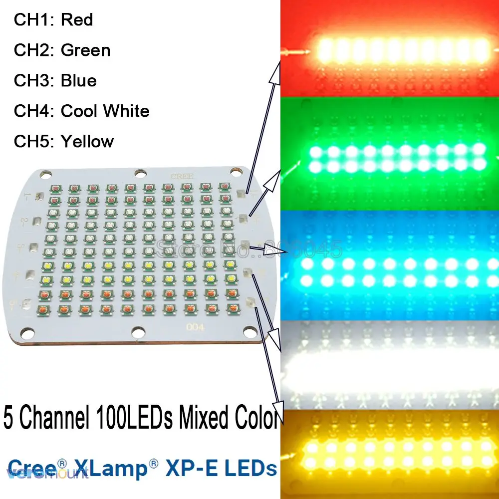 Cree XPE XP-E 100LEDs 5 Channel High Power RGBWY LED Emitter Light Red Green Blue White Yellow Mixed Color DIY LED Light Cree XPE XP-E 100LEDs 5 Channel High Power RGBWY LED Emitter Light Red Green Blue White Yellow Mixed Color DIY LED Light