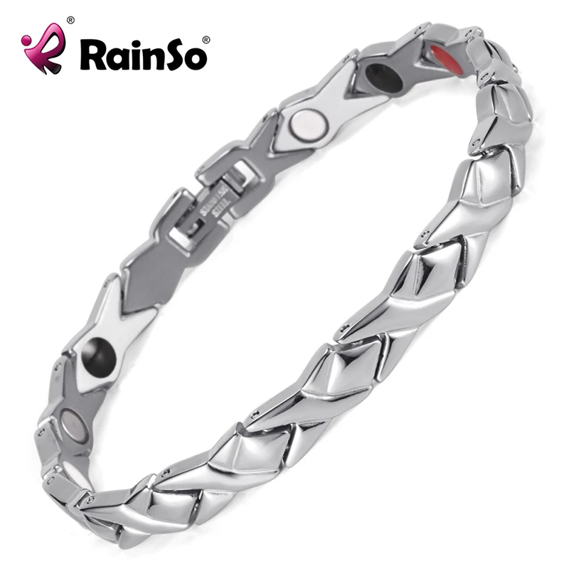 

Rainso Jewelry Elegant Silver 4 Elements Health Care Magnetic Bracelet 316L Stainless Steel Bracelets for Women OSB-1543S