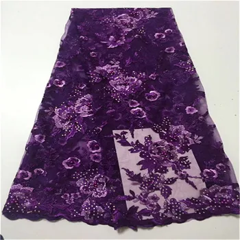 

Upscale Style stones Lace Fabric beads Embroidered Guipure Net Lace African Wedding Dresses Sewing Mesh Material blue purple