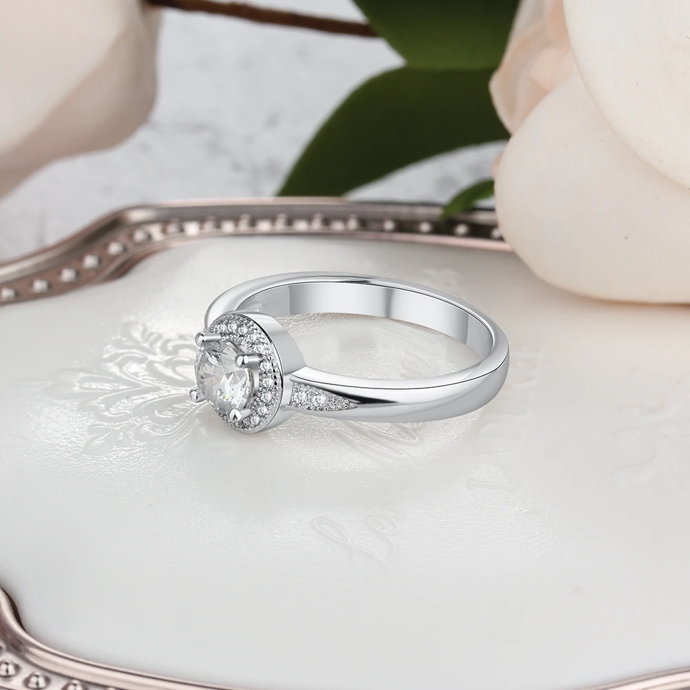 Personalized Solitaire Cubic Zirconia Promise Rings 925 Sterling Silver Engagement Wedding Rings for Women (RI103759)