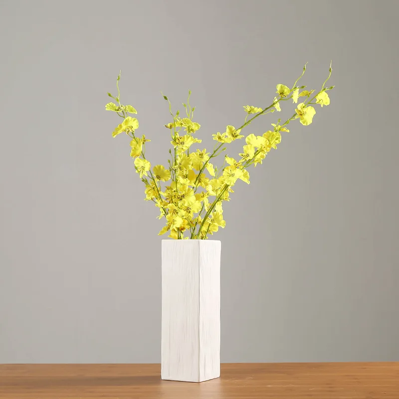 

European White Ceramic Vase for Home Decoration for Living Room Ceramic Flower Vase with 2 Pcs of Artificial Flowers
