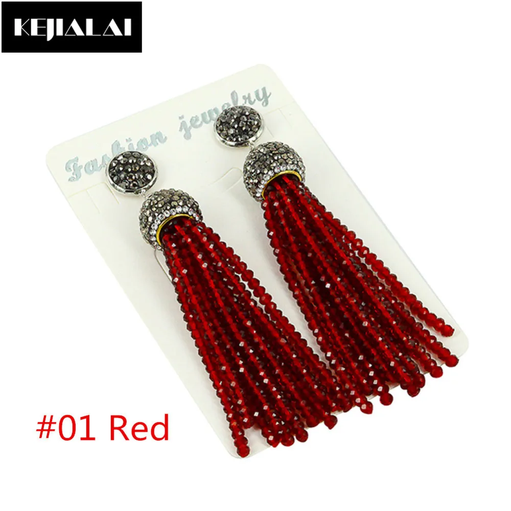 

Fashion Bohemian Glass Bead Tassel Earrings Multi Colors Beads Tassel Rhinestone Charms and Stud Long Dangle Earring for Women