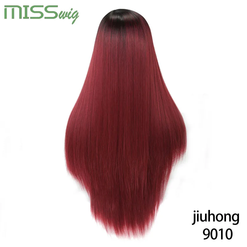 Мисс парик длинные прямые парики синтетические волосы Розовый Фиолетовый Черный Омбре красный зеленый серый цвета парик для женщин высокая температура - Цвет: Red