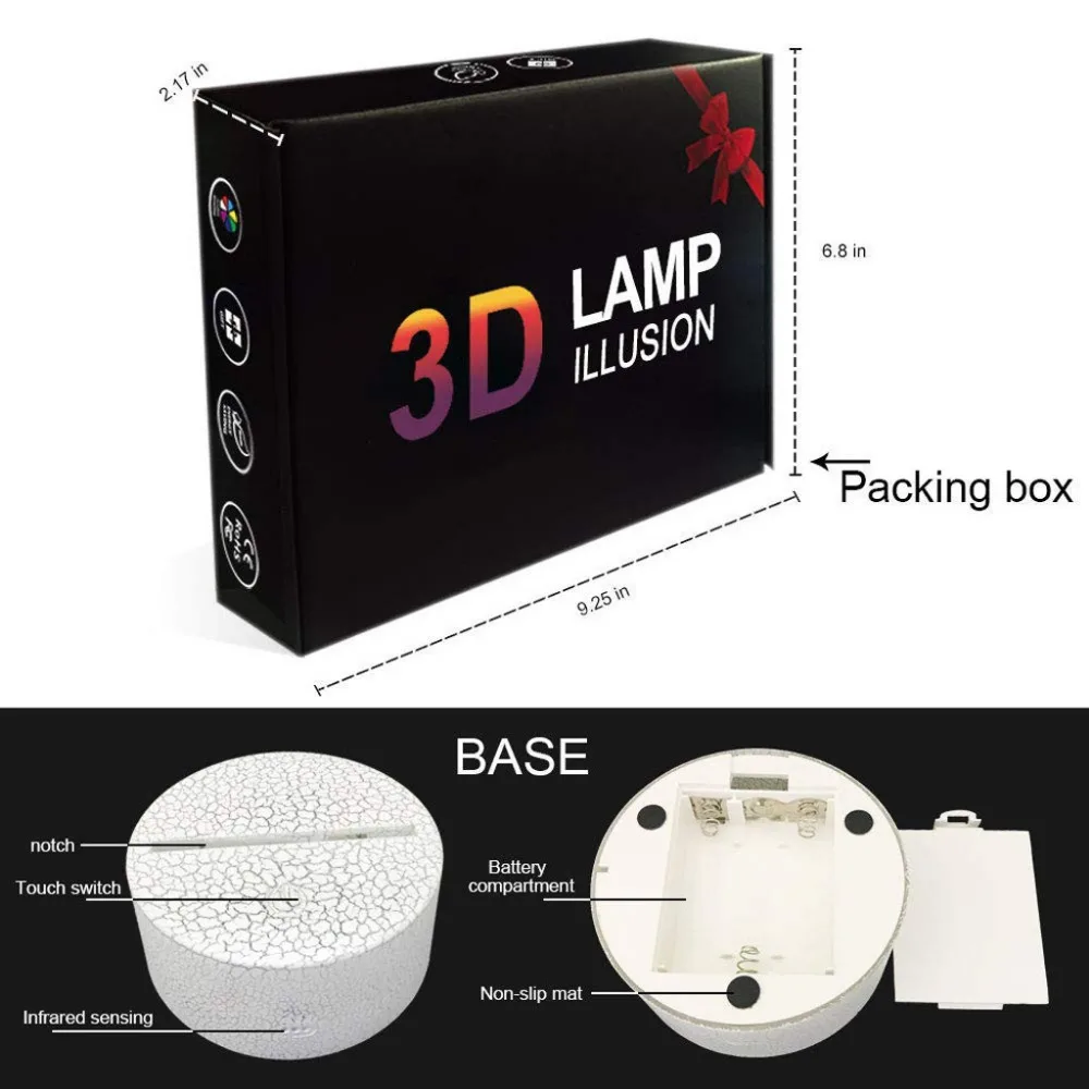 100% Бренд новый высокое качество светодиодный 3D подсвечивающая лампа Оптические иллюзии настольная ночник с 7 цветов меняются Прямая