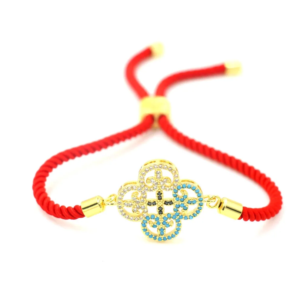 Women Four Leaf Clover Bracelet Red String Rope Charm Bracelets Micro