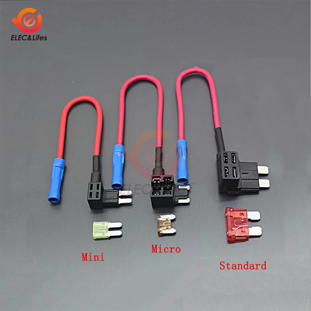 5Pc 12V Car Blade Fuse Holder Add-a-circuit TAP Adapter Micro Mini Standard ATM APM Blade Automotive Fuse With 10A AMP Wire fuse holder car fuse kit blade fuses car fuses car fuse holder fuse adapter holder